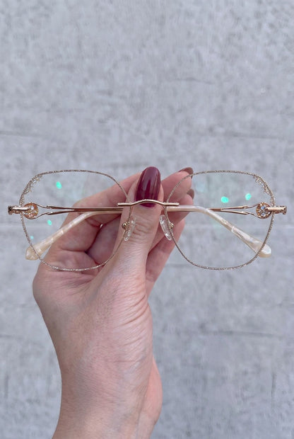 SPARKLING EMBELLISHED GEOMETRIC RIMLESS EYEWEAR