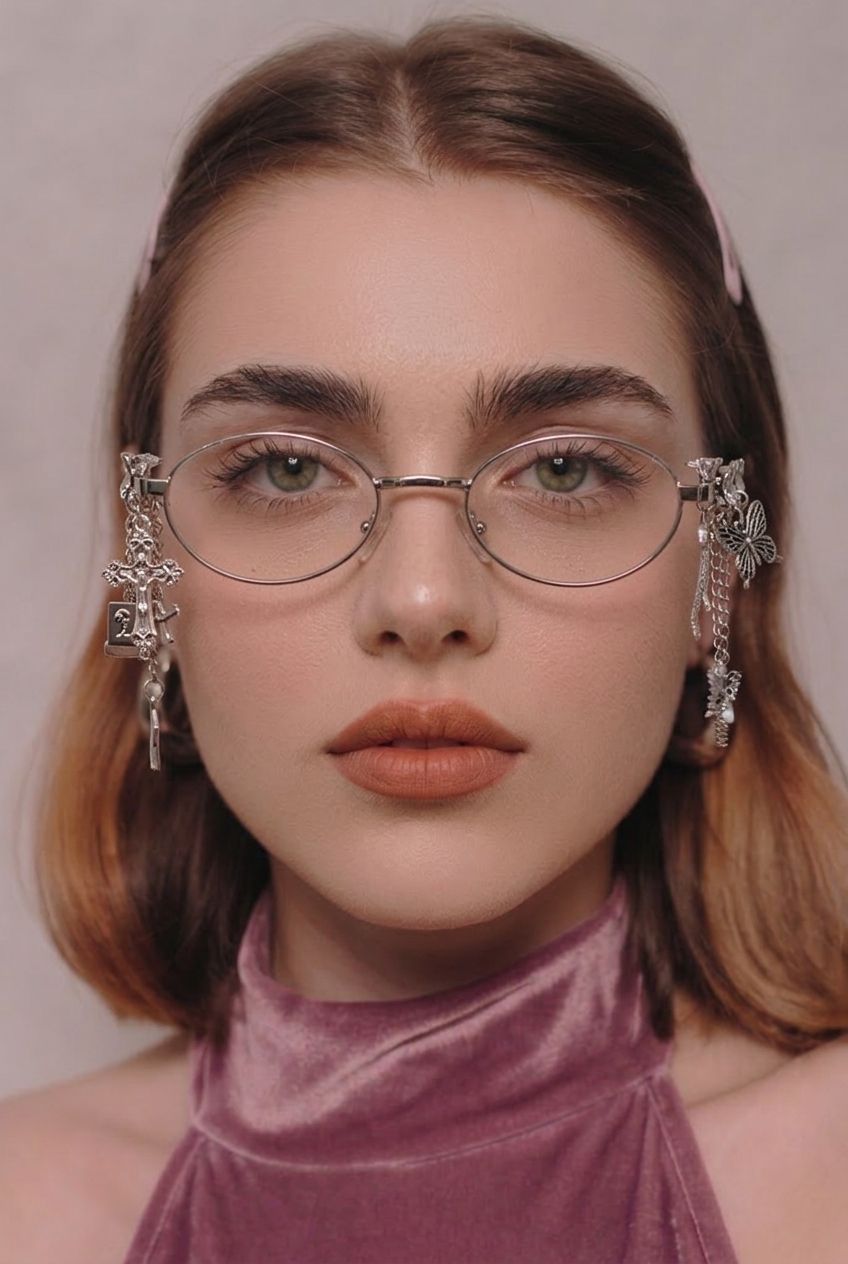 ASYMMETRICAL CHARM EMBELLISHED OVAL EYEWEAR