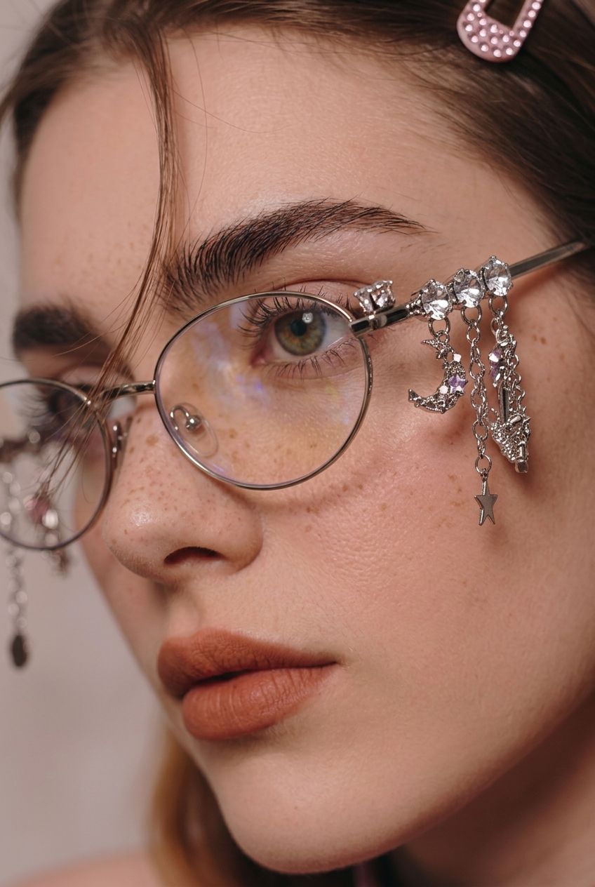 ASYMMETRICAL CHARM EMBELLISHED OVAL EYEWEAR