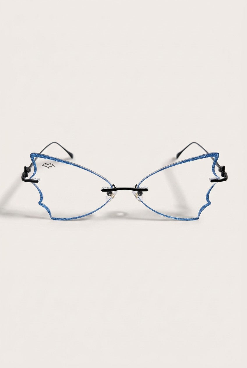 BAT WING RIMLESS EYEWEAR WITH GLITTER ACCENTS