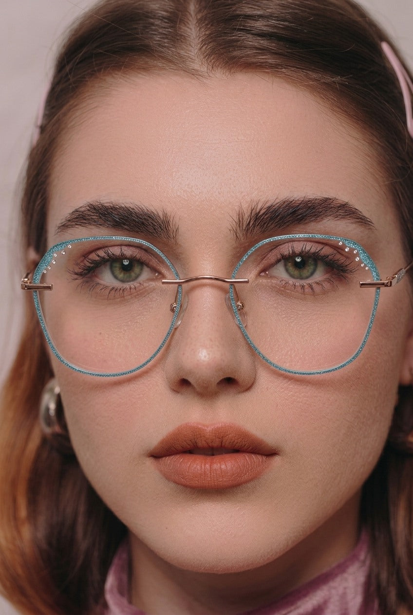 SPARKLING ACCENT GEOMETRIC RIMLESS EYEWEAR