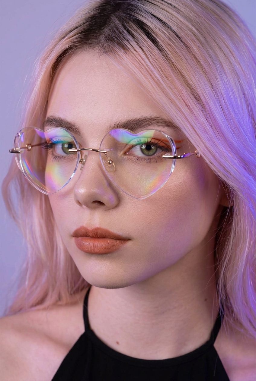 FACETED HEART RIMLESSSTATEMENT EYEWEAR
