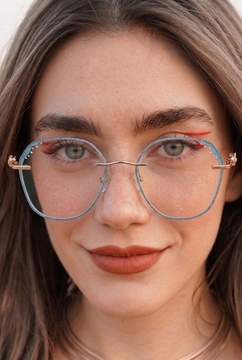 SPARKLING ACCENT GEOMETRIC RIMLESS EYEWEAR
