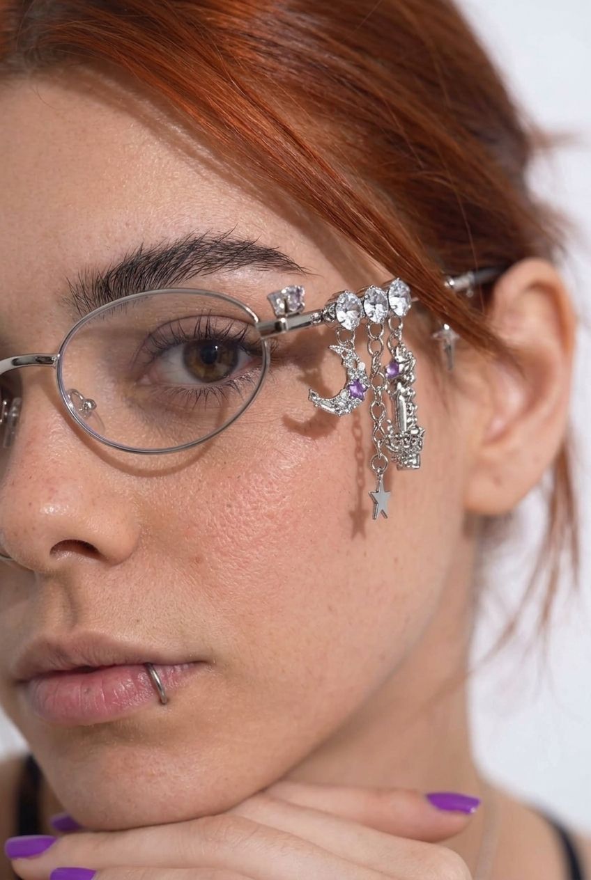 ASYMMETRICAL CHARM EMBELLISHED OVAL EYEWEAR