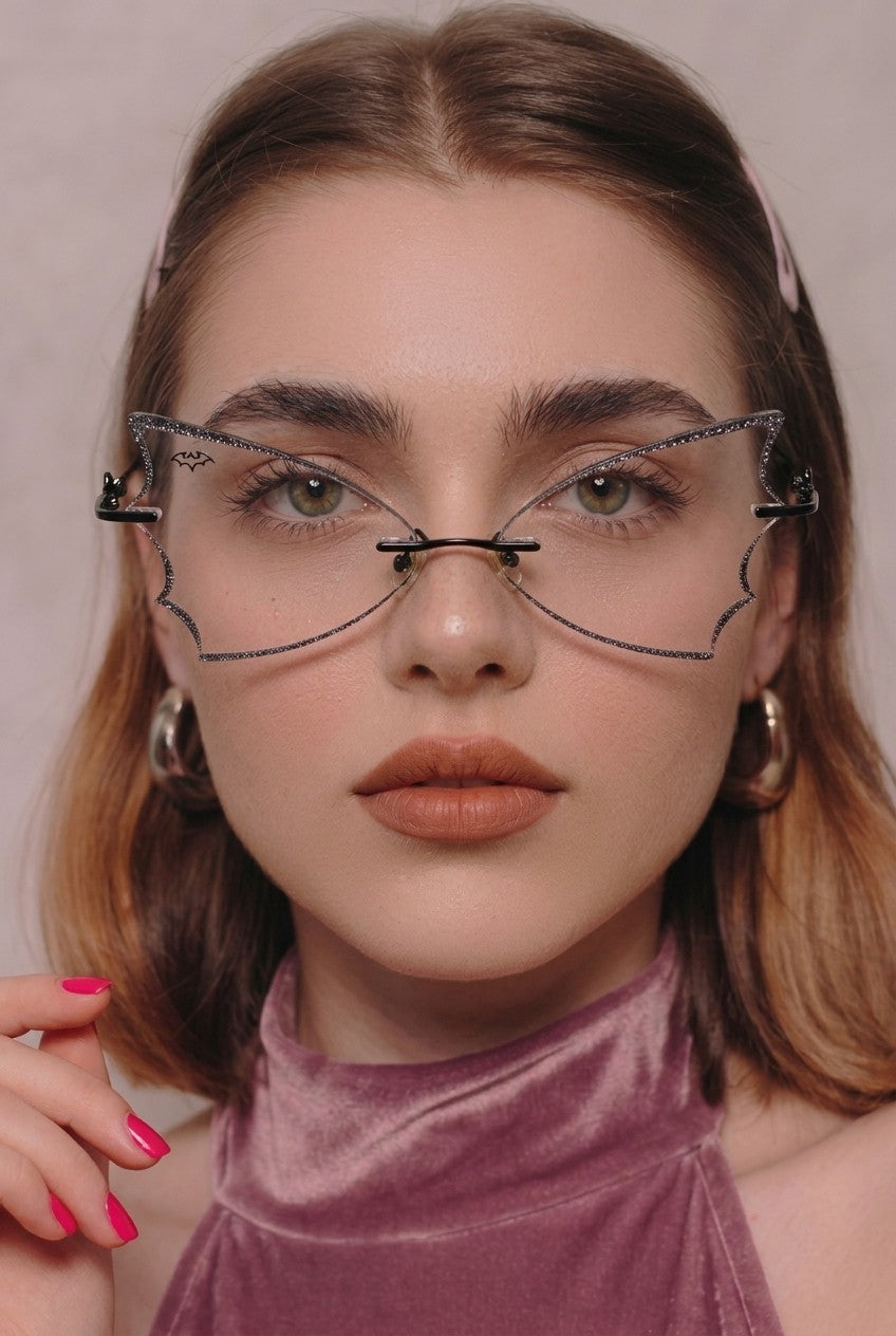 BAT WING RIMLESS EYEWEAR WITH GLITTER ACCENTS