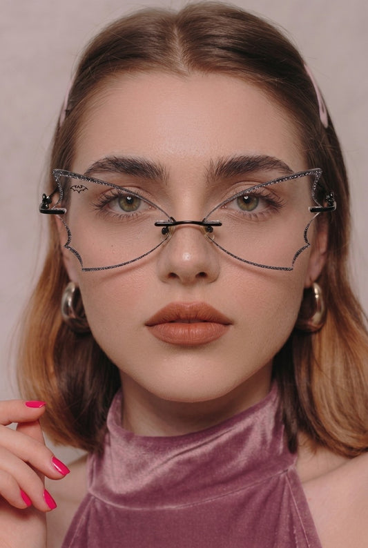 BAT WING RIMLESS EYEWEAR WITH GLITTER ACCENTS
