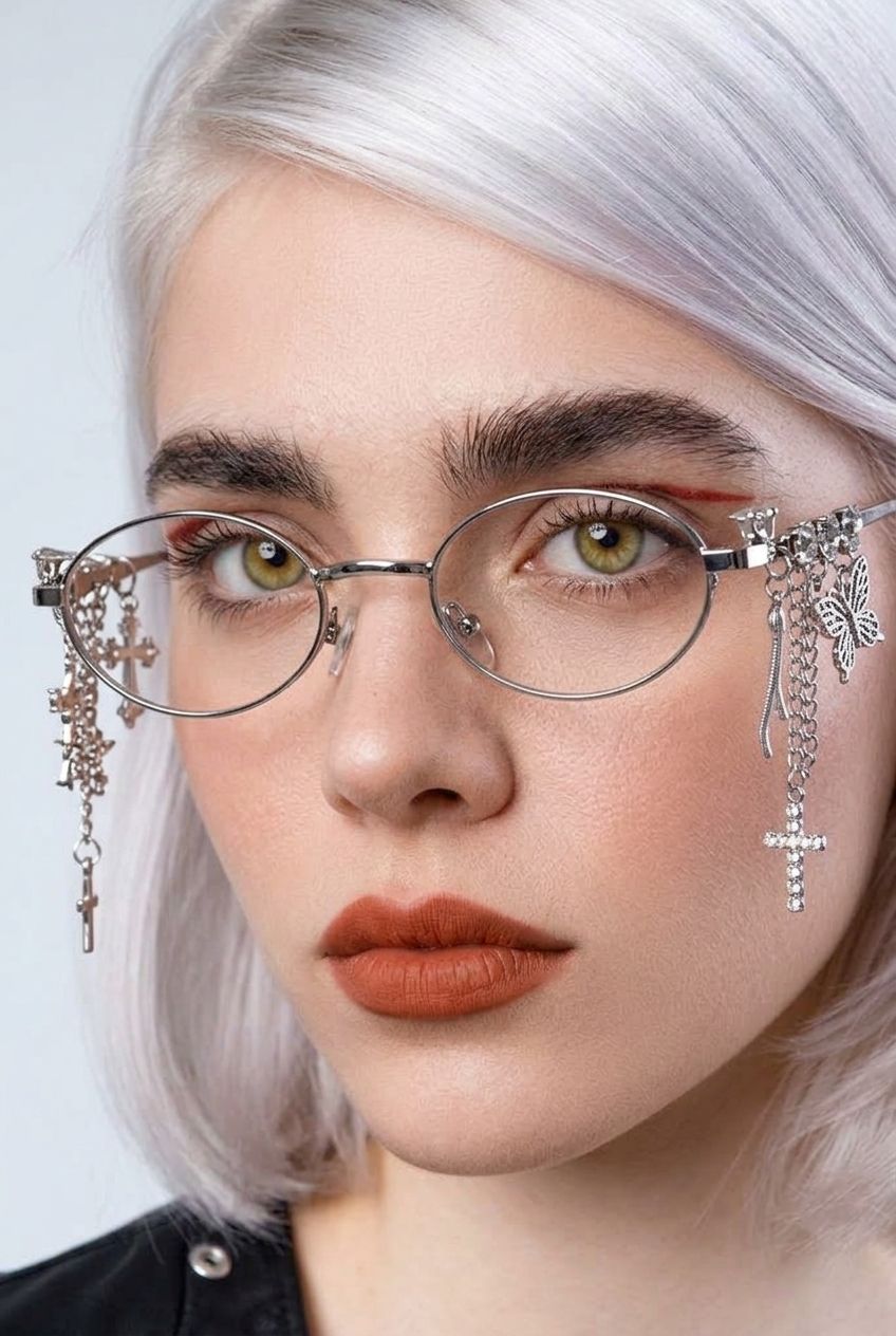 ASYMMETRICAL CHARM EMBELLISHED OVAL EYEWEAR