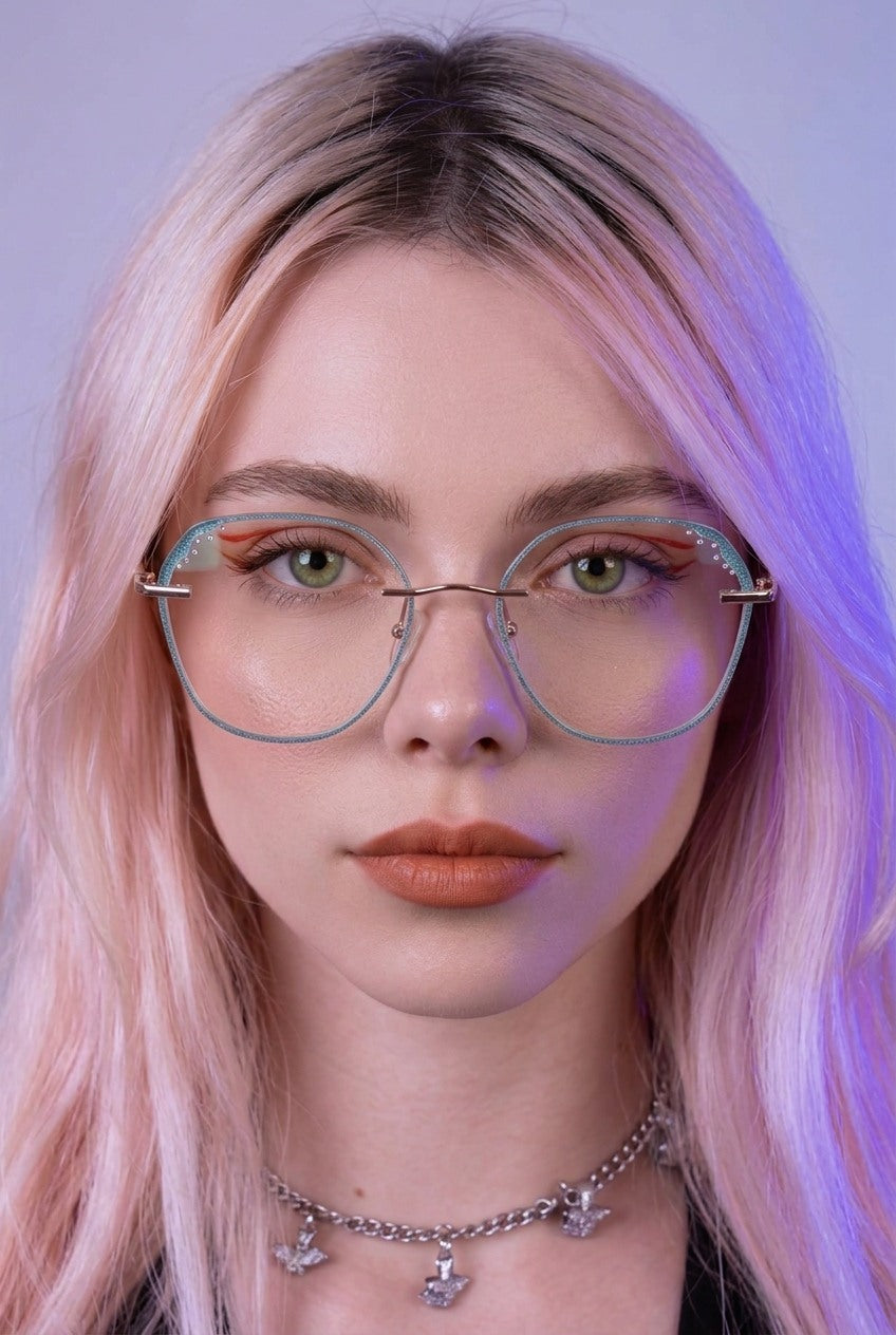 SPARKLING ACCENT GEOMETRIC RIMLESS EYEWEAR