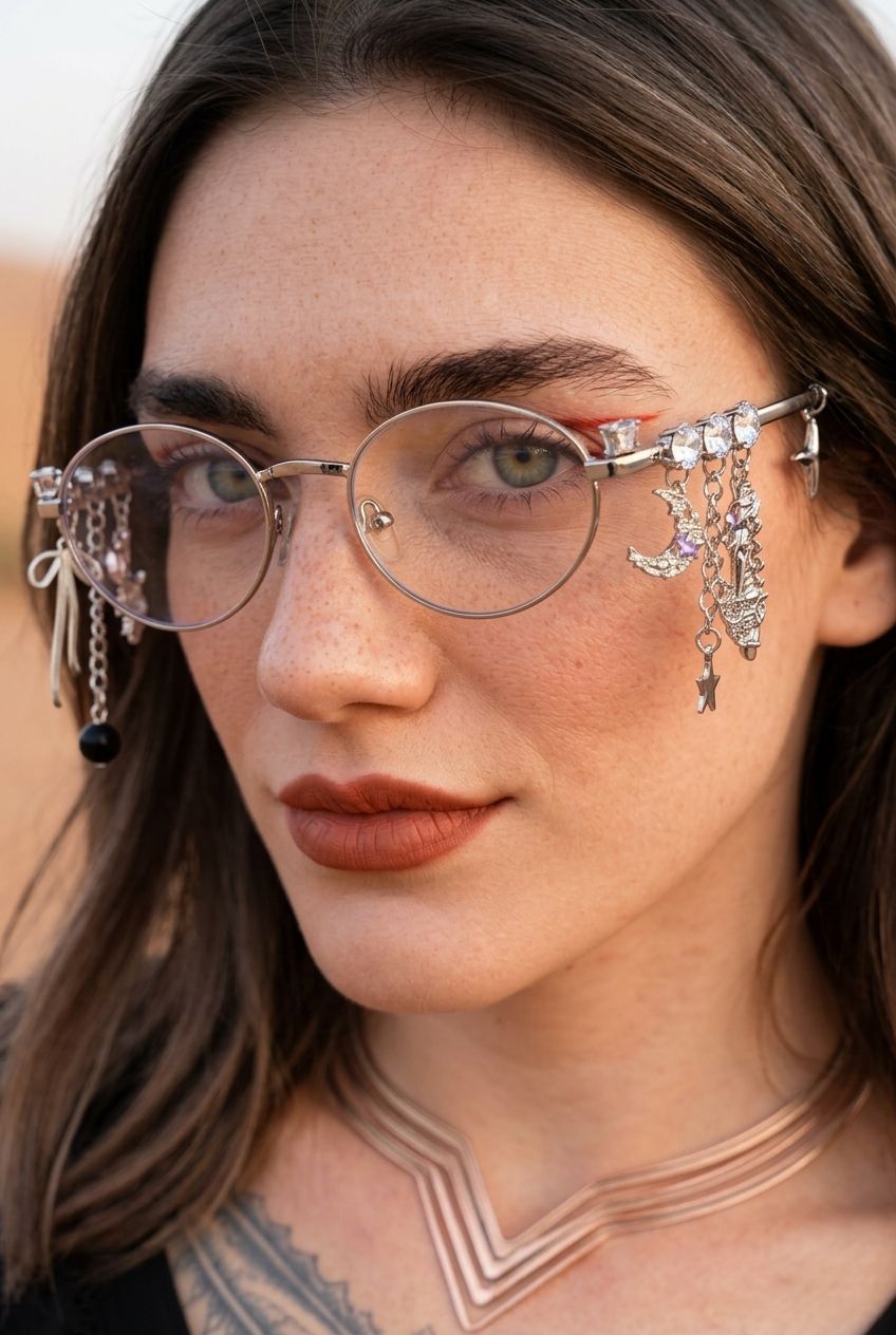 ASYMMETRICAL CHARM EMBELLISHED OVAL EYEWEAR