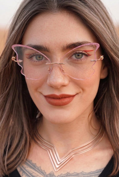 SHIMMERING BUTTERFLY WING RIMLESS STATEMENT EYEWEAR