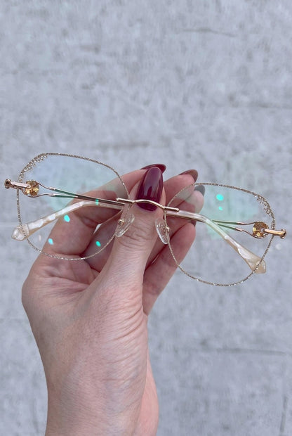 SPARKLING EMBELLISHED GEOMETRIC RIMLESS EYEWEAR