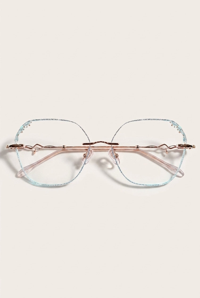 SPARKLING ACCENT GEOMETRIC RIMLESS EYEWEAR