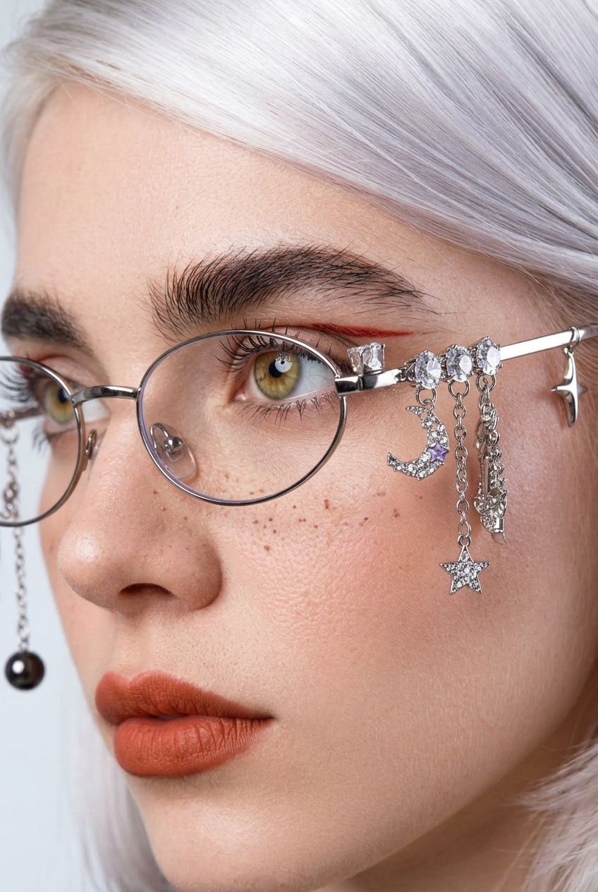 ASYMMETRICAL CHARM EMBELLISHED OVAL EYEWEAR
