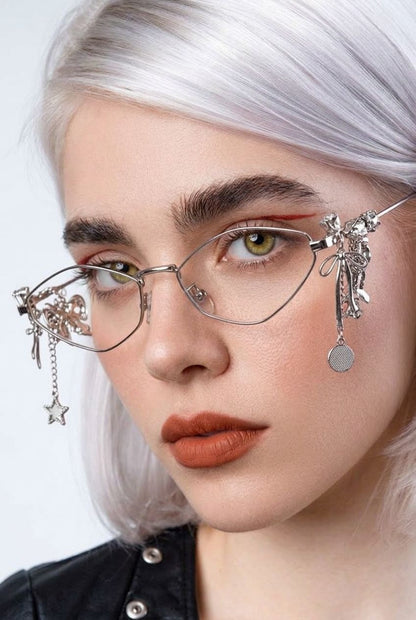 ASYMMETRICAL CHARM EMBELLISHED OVAL EYEWEAR